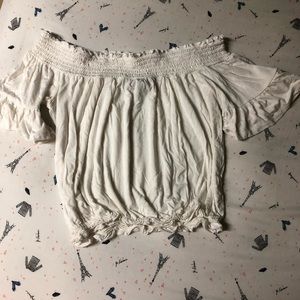 F21 White Off Shoulder Ruffles Crop Top